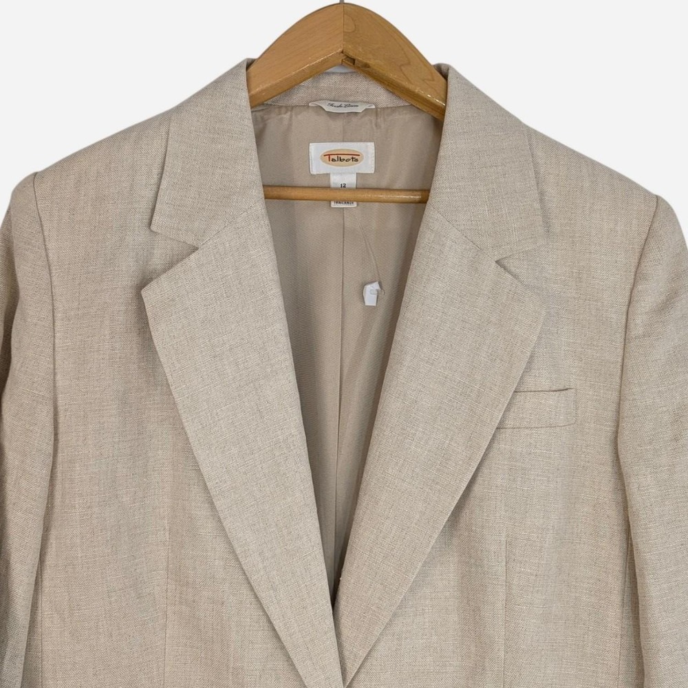 Talbots Luxe Irish Linen Blazer NWT Tan Single Button Notched Lapel 12 - Picture 2 of 8